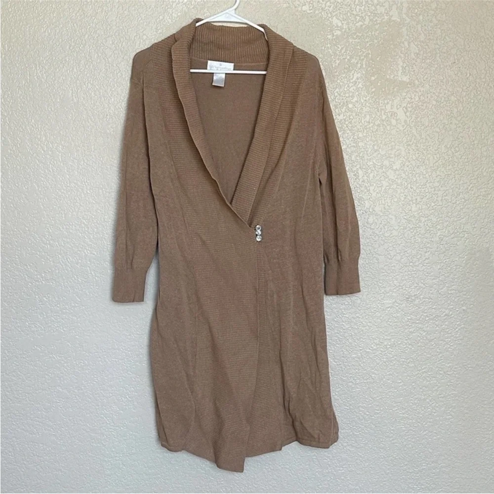 Soft Surroundings Linen Wrap Cardigan Duster Tan Brown Lagenlook Large